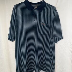 ⛳️Greg Norman Play Dry Golf Polo Men’s Large Navy Blue Striped Shark Logo